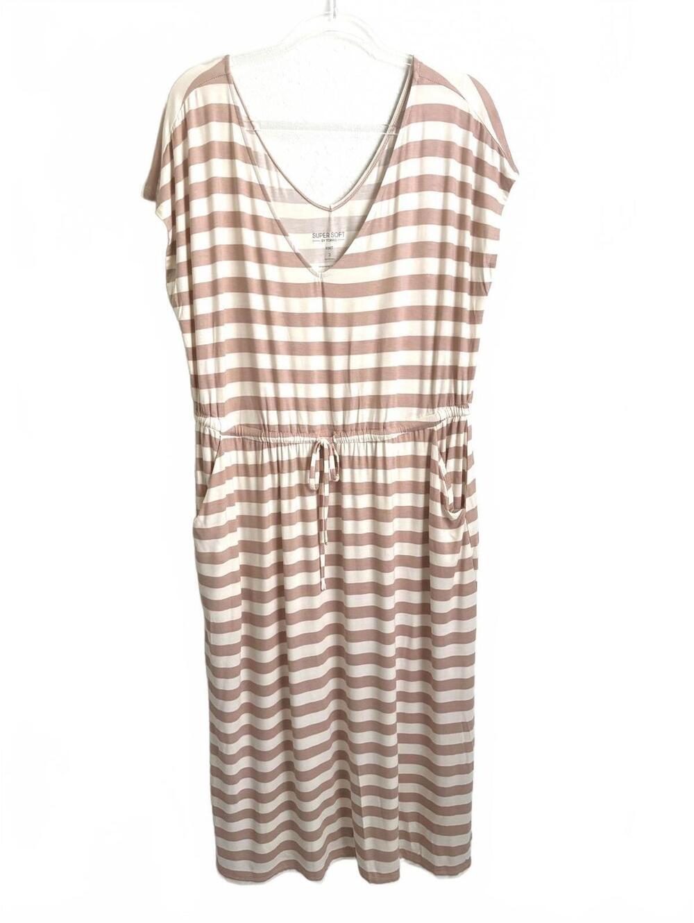 Torrid | Super Soft Knit Beige White Striped Midi Dress Drawstring Pockets Sz 2X